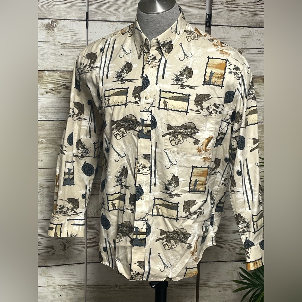 Natural Issue Vintage Fishing Print Mens Large‎